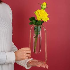 Set Of 50 Glass Vases Modern Rose Gold Frame Cylinder Clear Vase Planter Terrariums